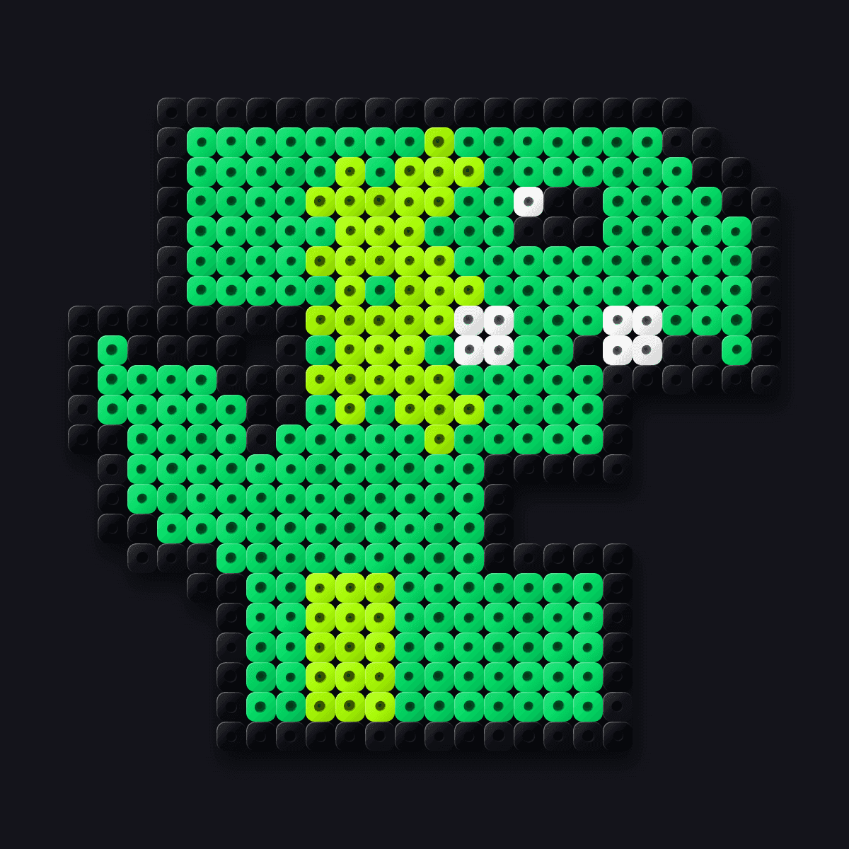 Bass Rex perler pendant: a green pixel T. rex