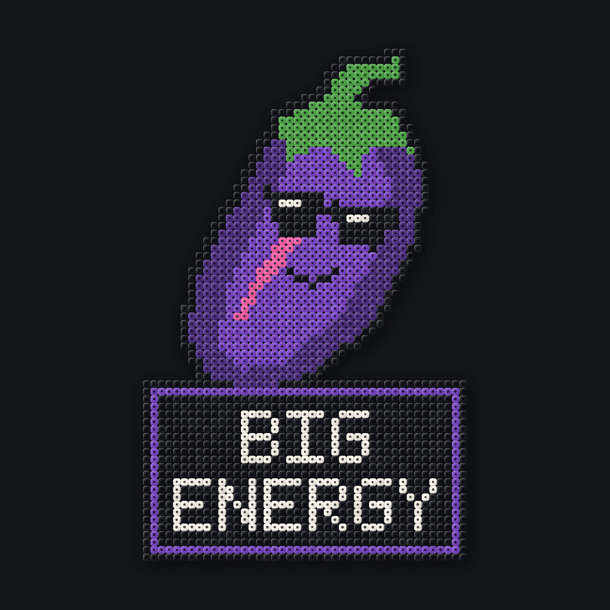 Colgante de perler Big Energy: una berenjena con gafas de sol sobre una leyenda BIG ENERGY