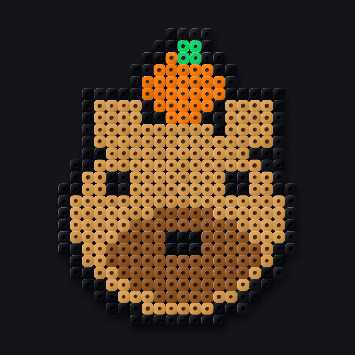 Citrus Capybara perler pendant: a capybara with an orange on its head