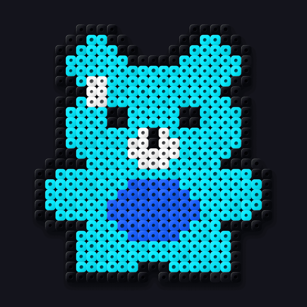 Electric Gummy Bear perler pendant: an aqua gummy bear with a blue belly