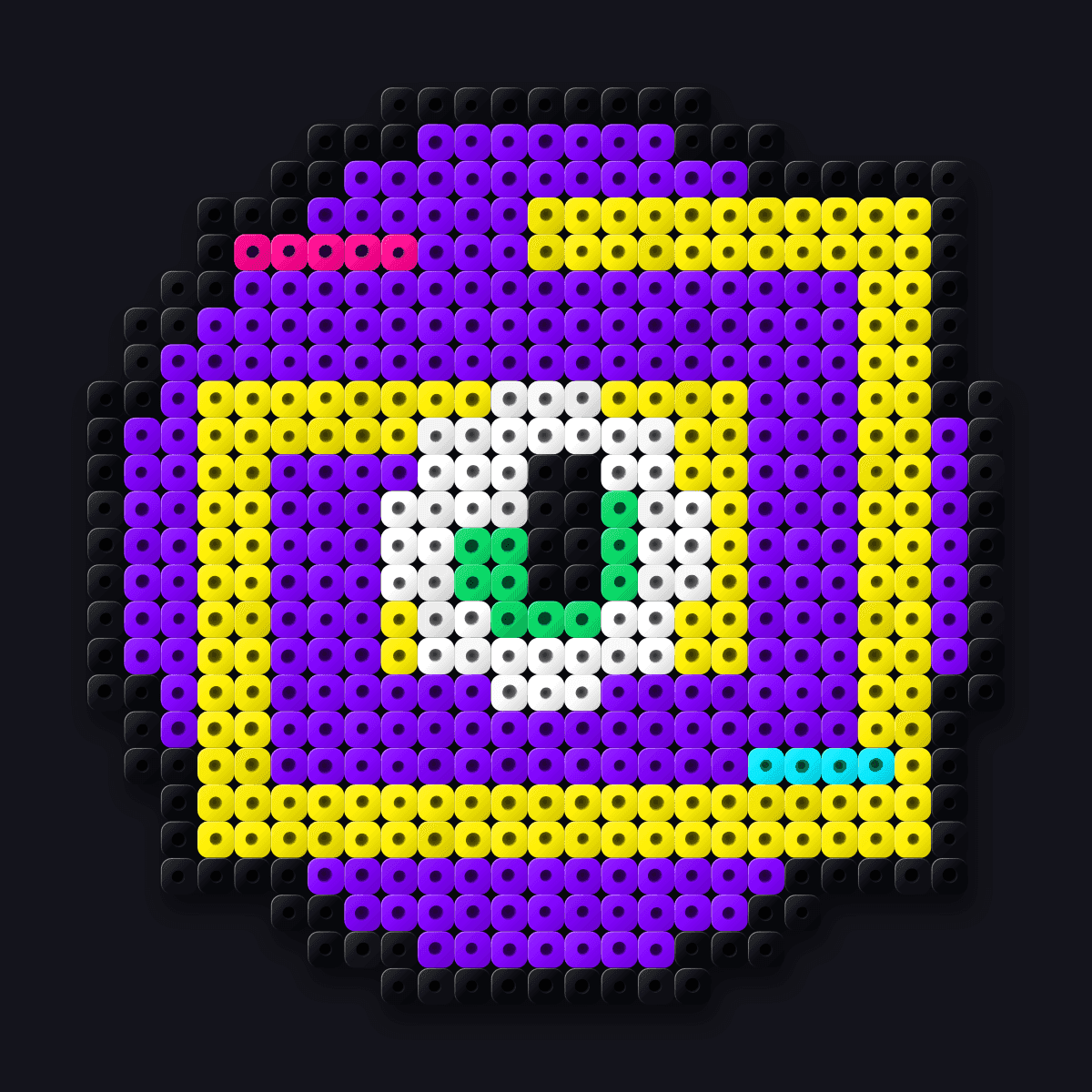 Fibonacci Eye perler pendant: a spiral eye in yellow and violet