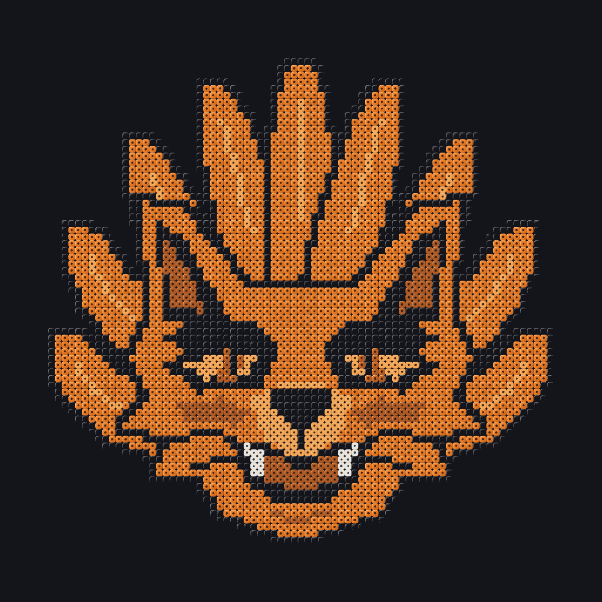 Pendentif perler Kurama Nine-Tails : une tête de renard orange aux neuf queues en éventail