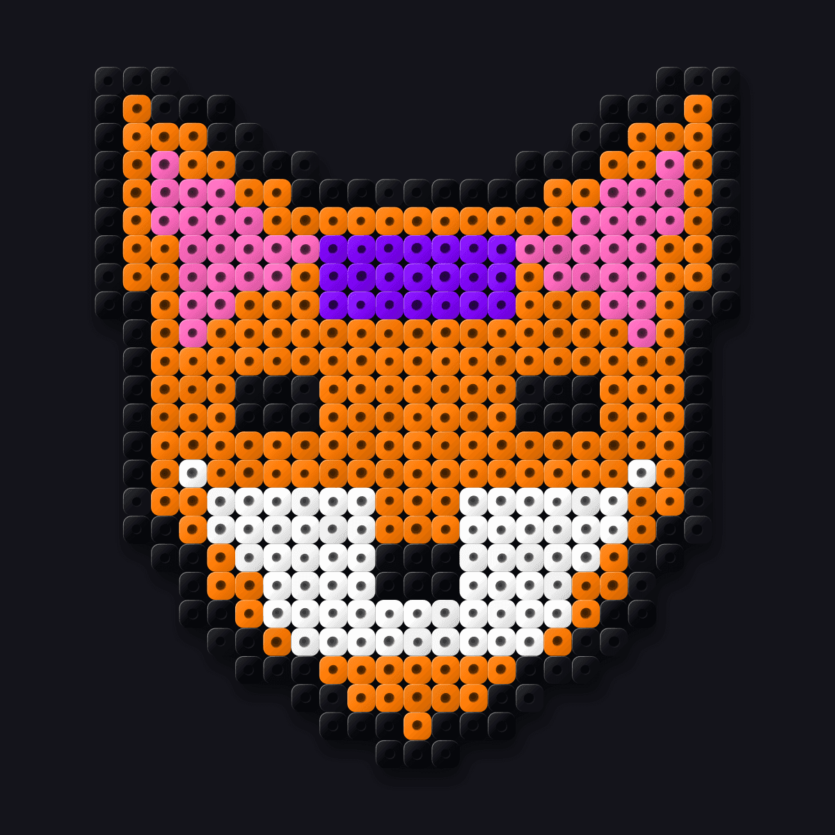 Neon Forest Fox perler pendant: an orange fox face with pink ears