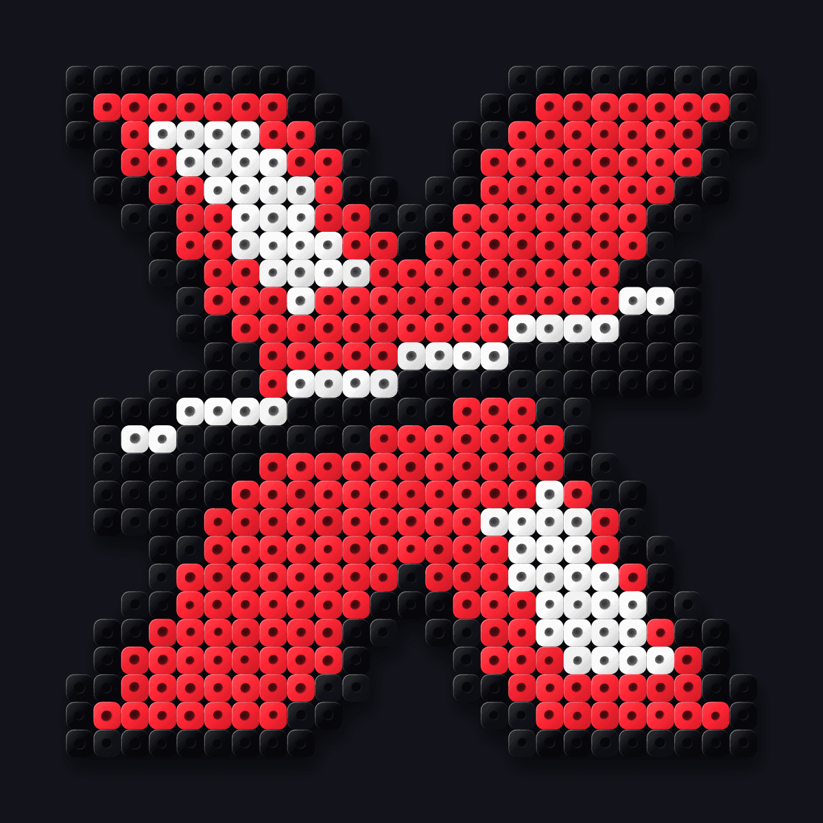 Sliced X perler pendant: a red X sliced through with white
