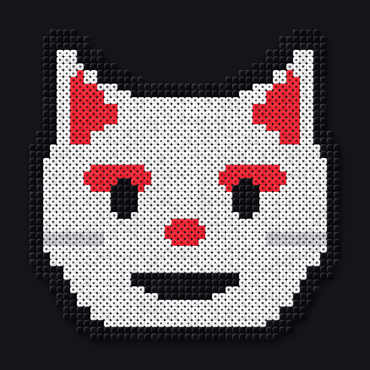 Pingente de perler Turbo Granny Cat: um rosto de gato branco com marcas vermelhas