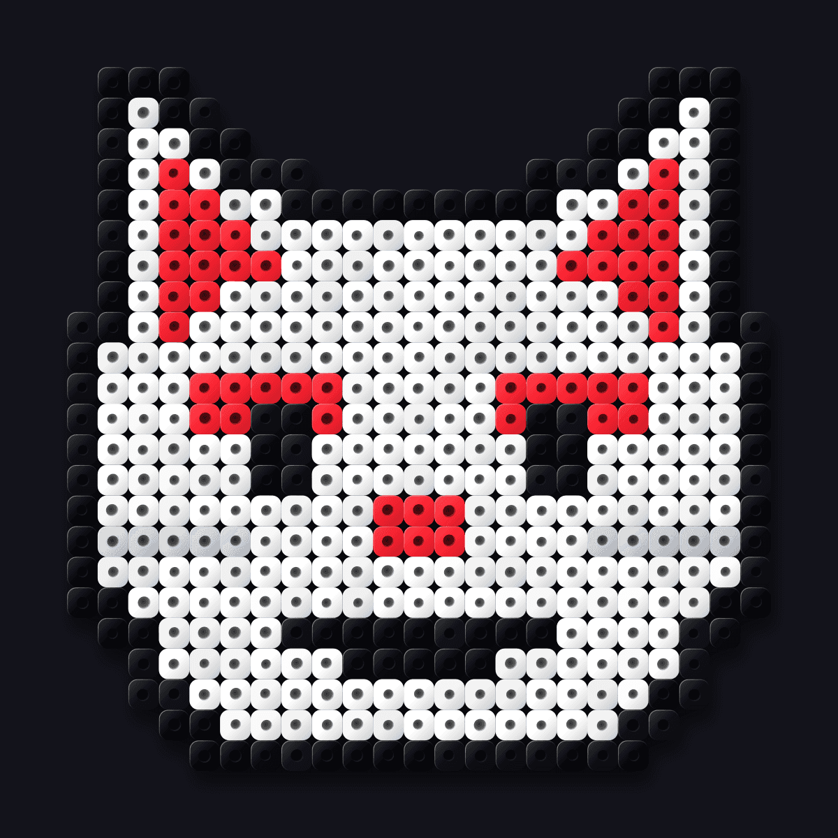 Turbo Granny Cat perler pendant: a white cat face with red markings